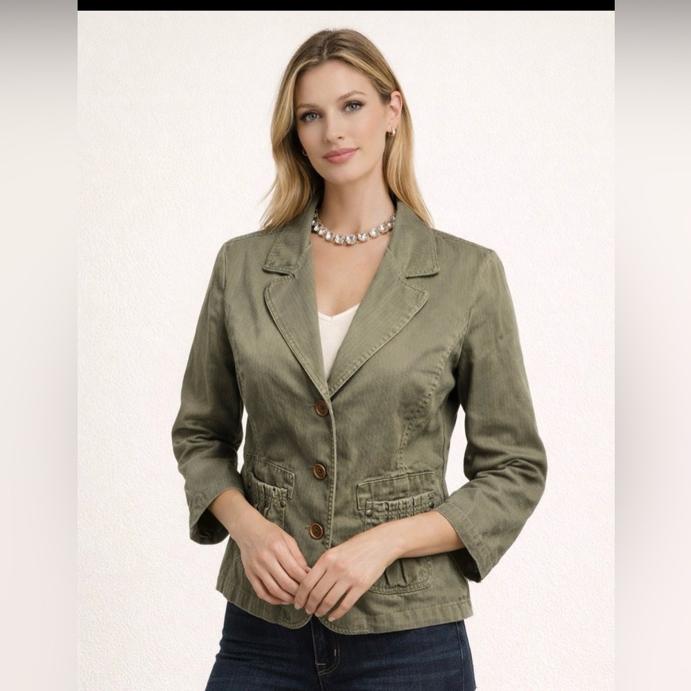 SONOMA Green Blazer Jacket Sz PL Petite Large 100% Cotton